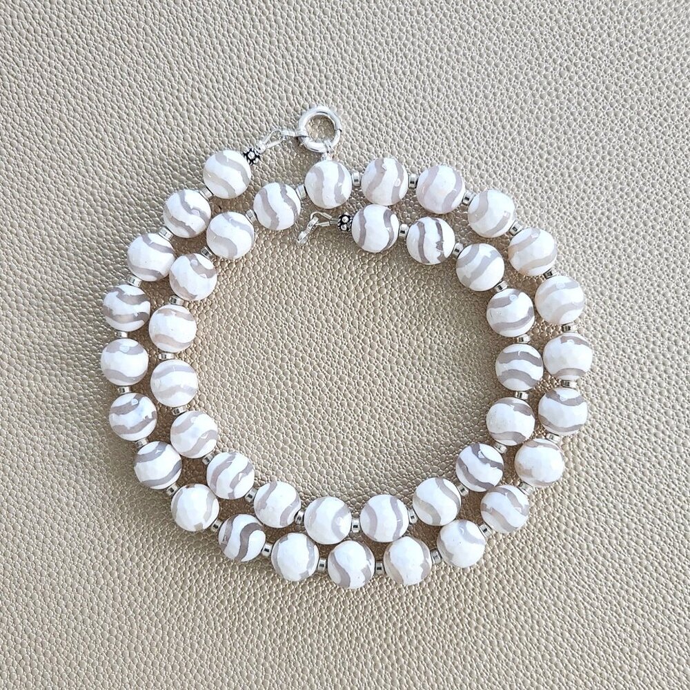 WHITE STRIPED TIBETAN AGATE NECKLACE--20"